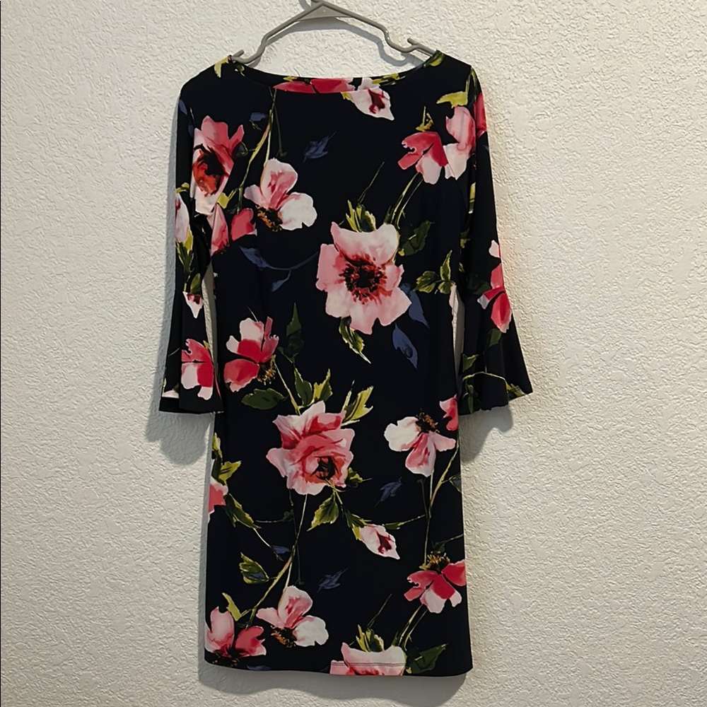 Tommy Hilfiger Navy and Pink Sheath Dress with Bell Sleeves